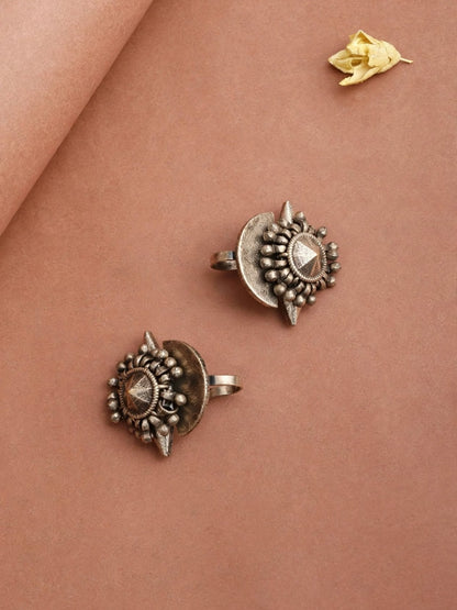 Oxidised Silver-Plated Non Piercing Clip On Bugadi Ear Cuff Earrings