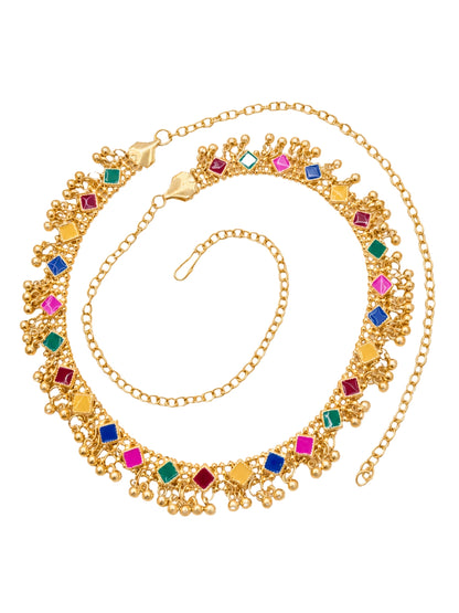 Women Gold-Plated Multicolour Stone Studded Kamarbandh Waist Belt