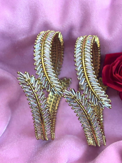 Set Of 2 Gold-Plated AD-Studded and Cubic Zirconia Studded Premium Bangles
