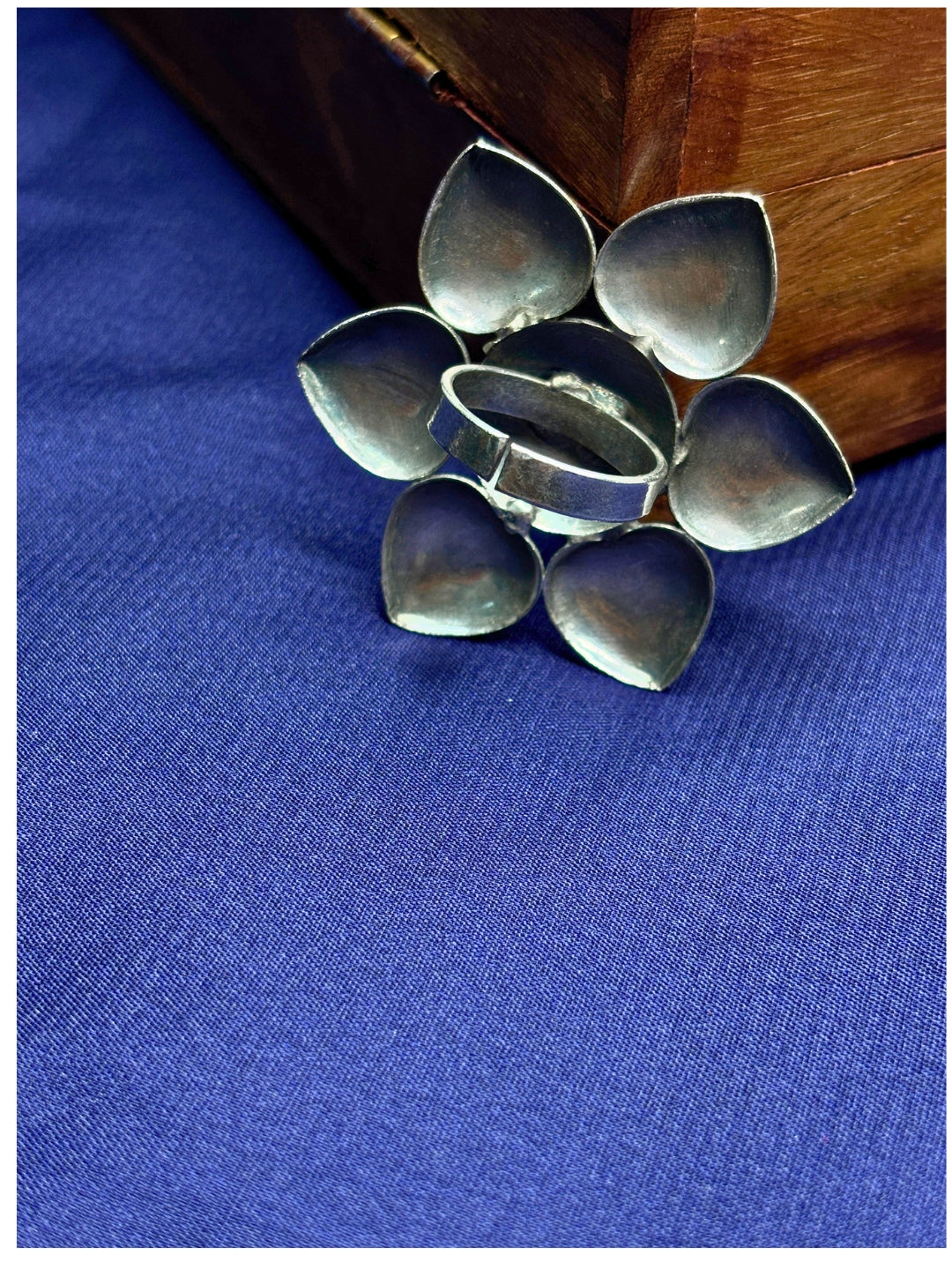 Women Oxidised Silver-Plated Floral Statement Ring