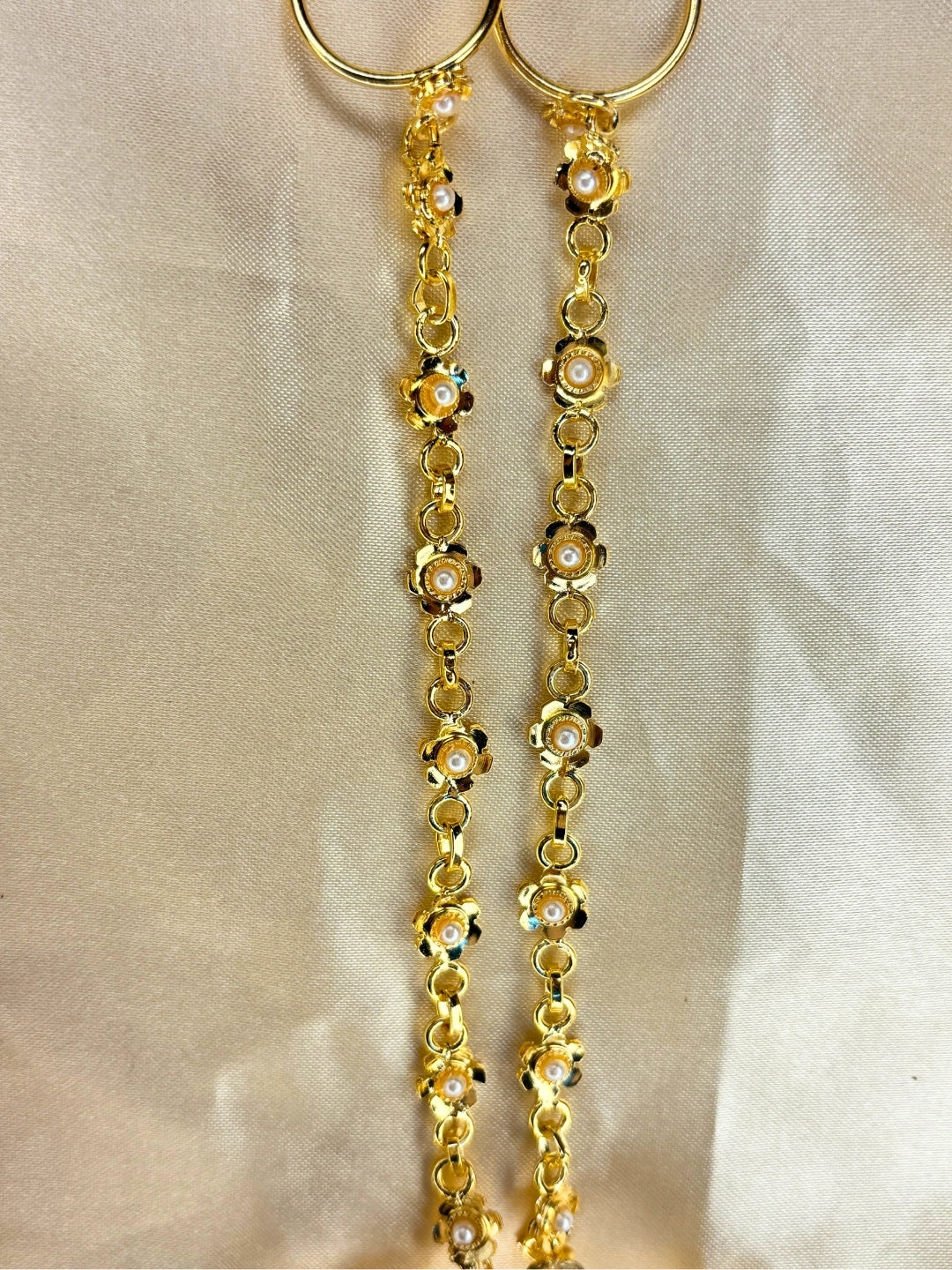 Gold-Plated Floral Pearl Adjustable Bracelet with Finger Ring Hand Harness Hathphool