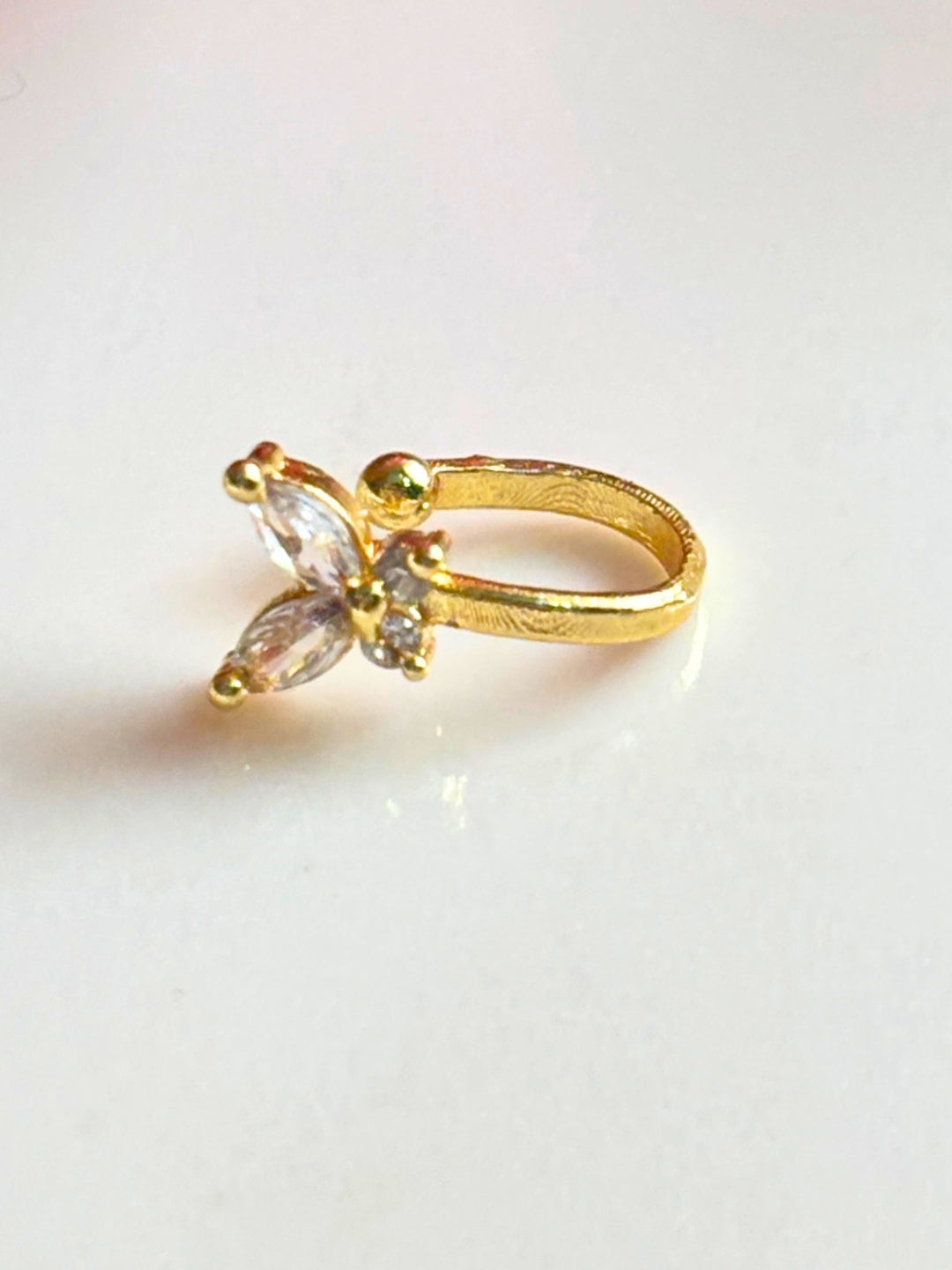 22K Gold-Plated Cubic Zirconia Studded Butterfly Nosepin