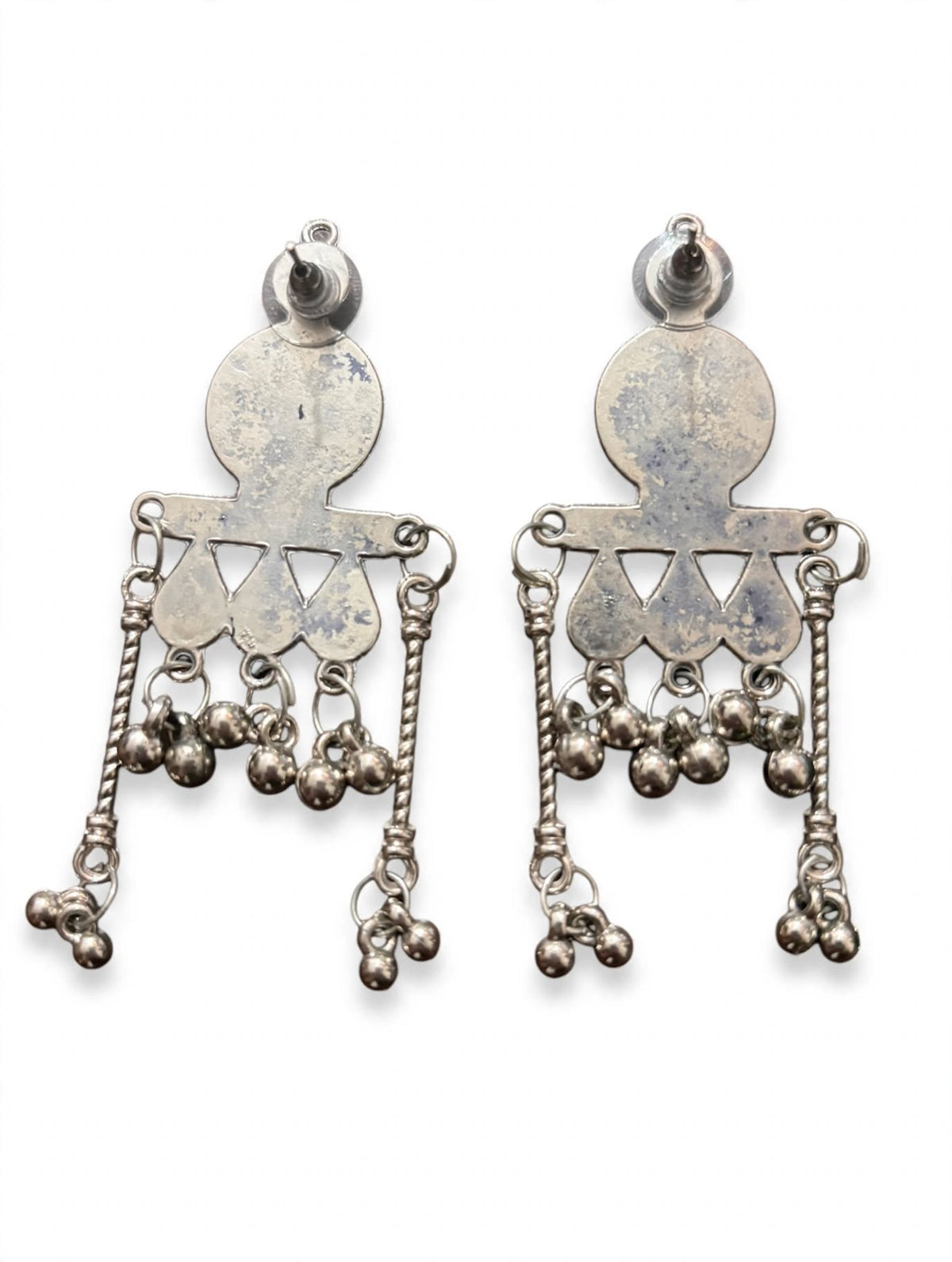Silver-Plated Oxidised Red Stone-Studded Statement Necklace Set