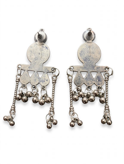 Silver-Plated Oxidised Red Stone-Studded Statement Necklace Set