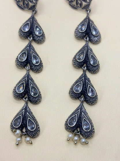 Oxidised Silver-Plated Long Dangler Earrings
