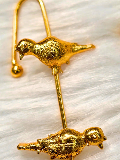 Gold-Plated Bird Motif Statement Earcuff Earrings