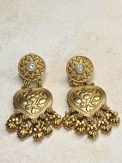 Gold-Plated Floral Drop Statement Earrings