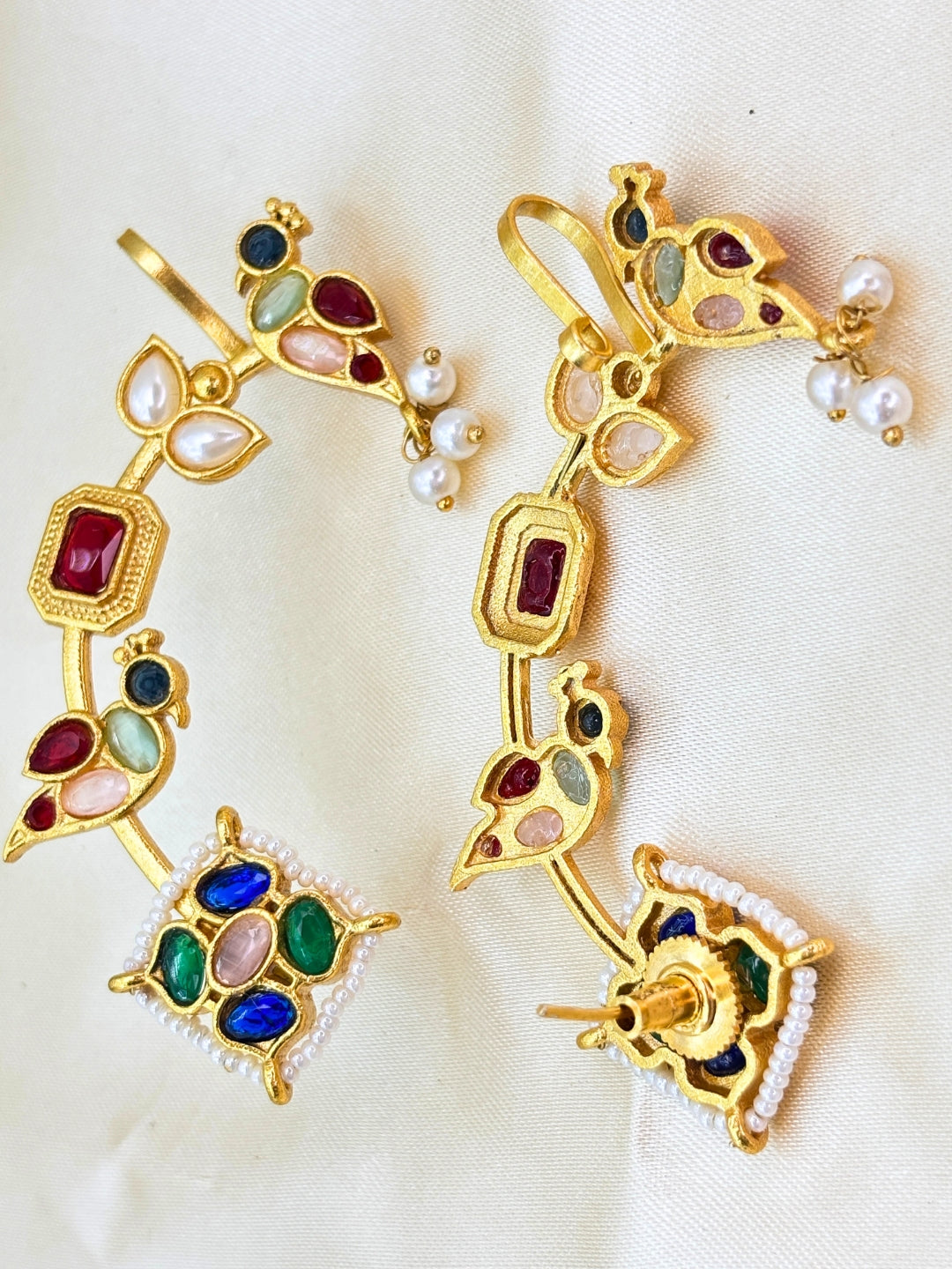 VIVAZS Gold Plated Contemporary Ear Cuff Earrings (Multi color)