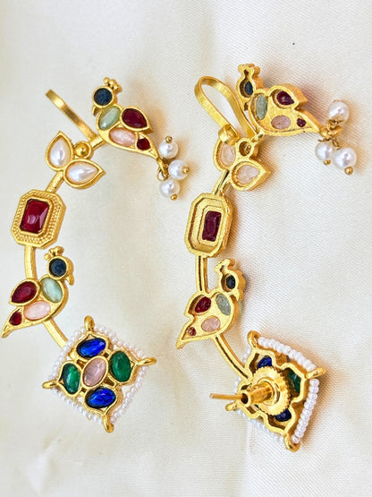 VIVAZS Gold Plated Contemporary Ear Cuff Earrings (Multi color)