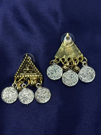 Oxidised Dual-Toned Antique Coin Layered Statement Necklace Jewellery Set