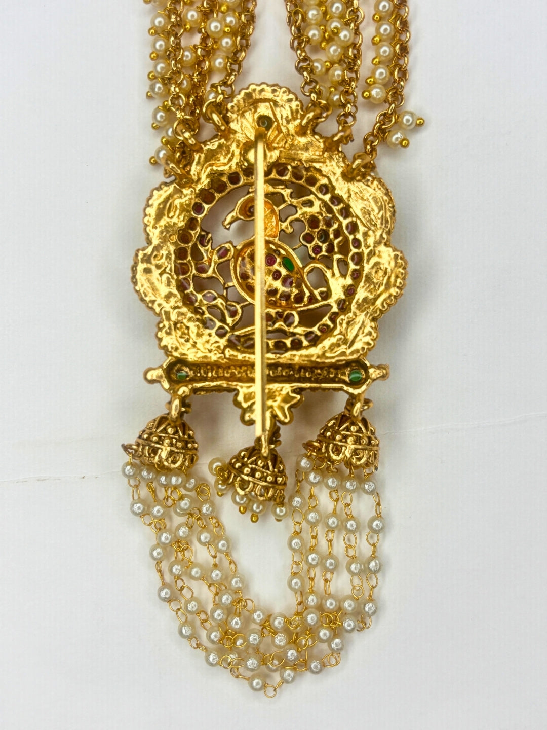 Gold Plated Pearl Kundan Traditional Temple Bridal Hair Accessory