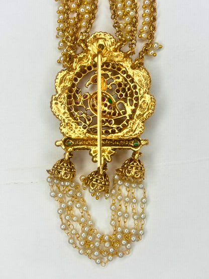 Gold Plated Pearl Kundan Traditional Temple Bridal Hair Accessory