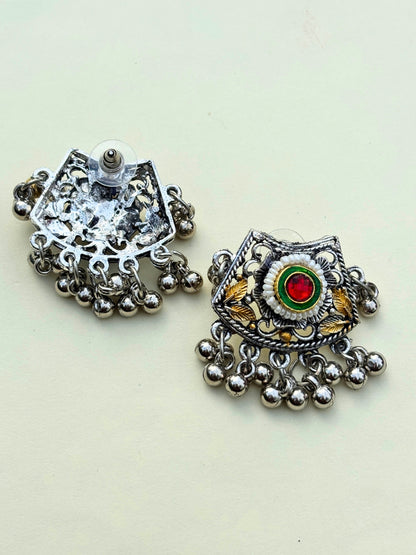 Women Oxidised Silver-Plated Floral Pendant Necklace set