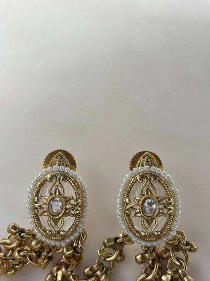 Gold-Plated White Kundan Stone Contemporary Stud Earrings