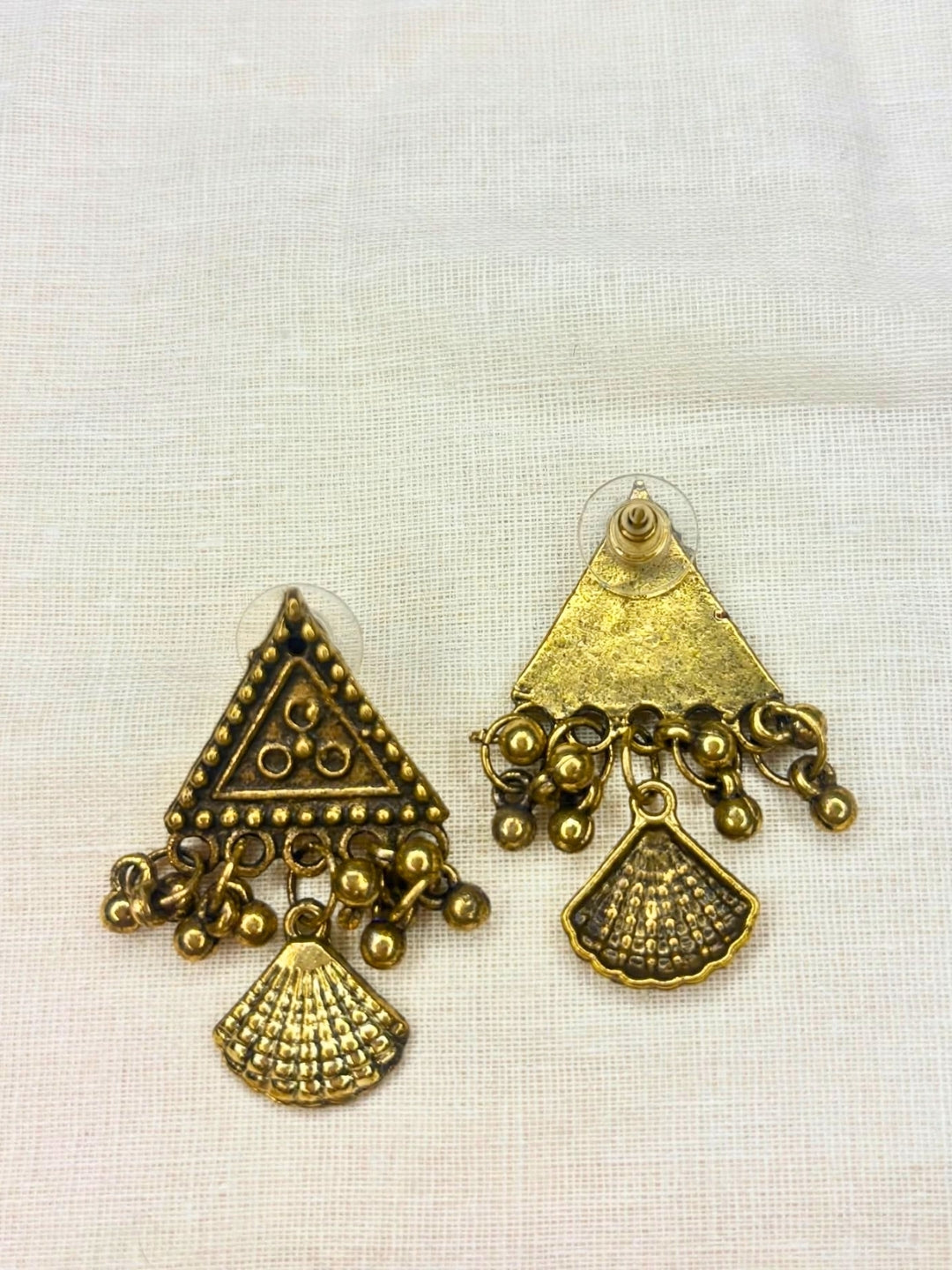 Gold Plated Antique Layered Shell Charm Long Necklace Jewellery Set