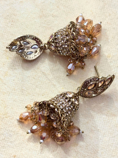 Gold-Plated Kundan & Crystal Studded Dome Jhumka Earrings