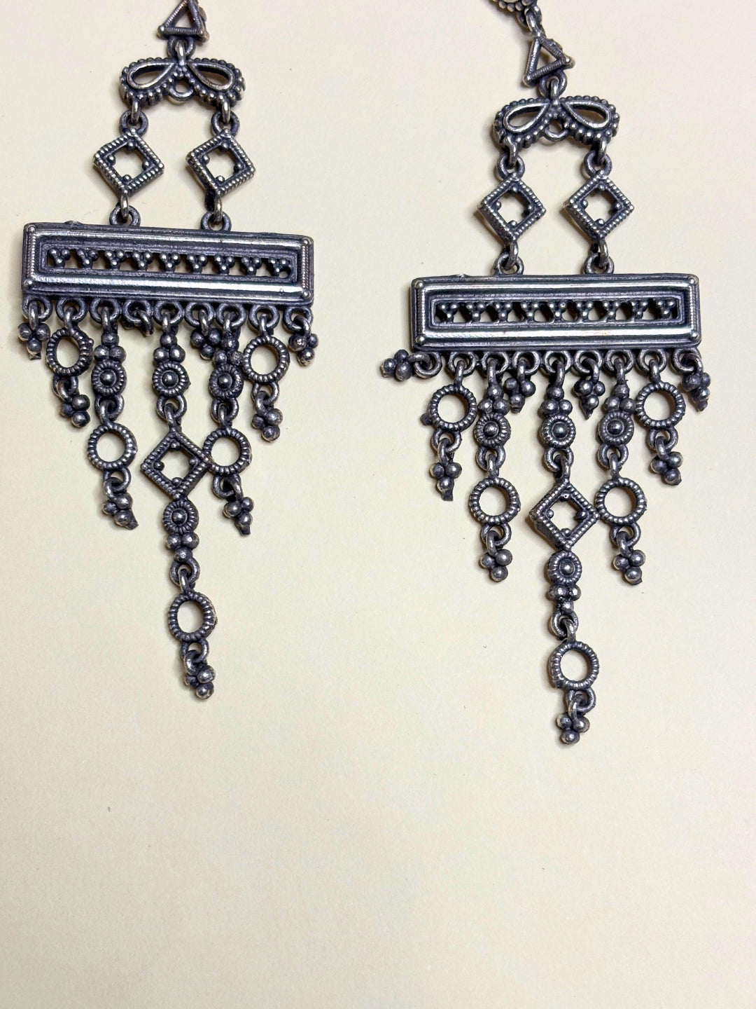 Oxidised Silver-Plated Geometric Contemporary Drop Earrings