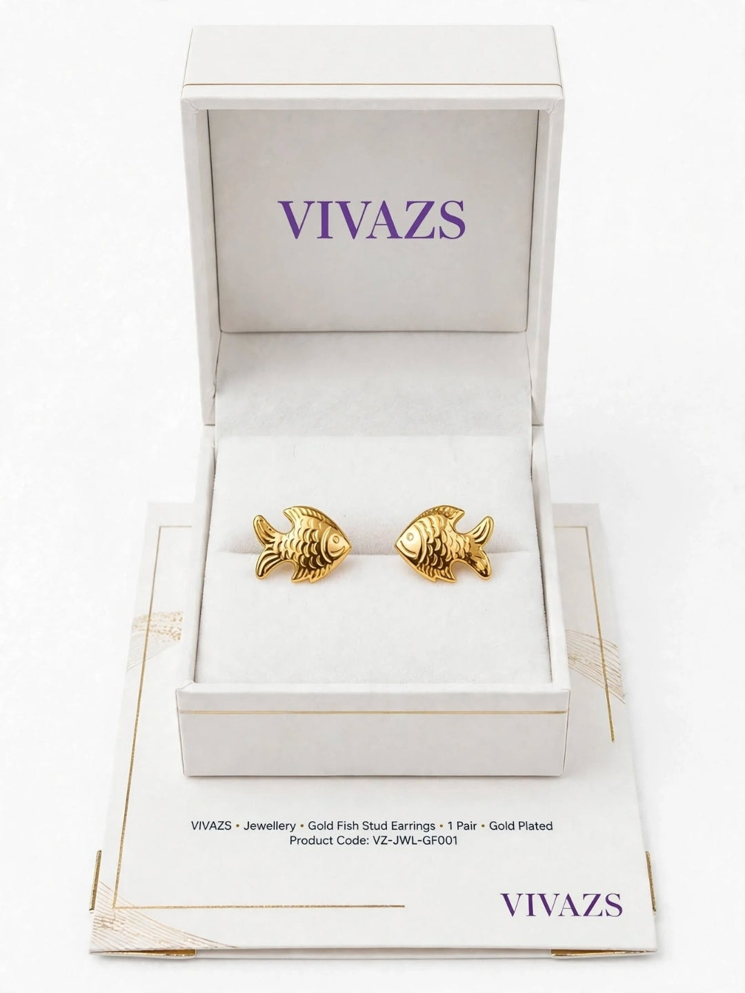 Gold-Plated Fish Motif Textured Stud Earrings