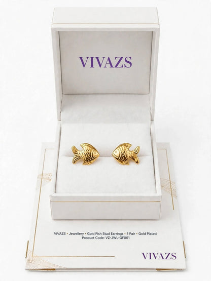 Gold-Plated Fish Motif Textured Stud Earrings
