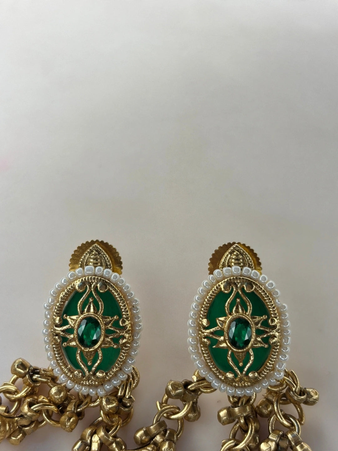 Gold-Plated Green Kundan Stone Contemporary Stud Earrings