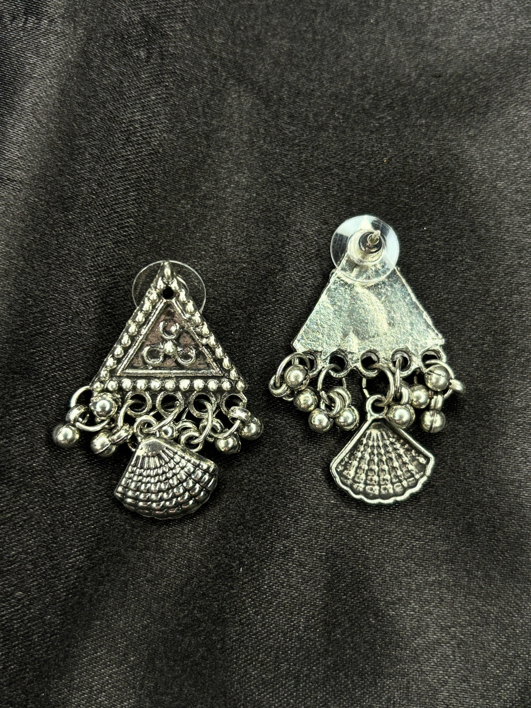Oxidised Silver-Plated Layered Shell Charm Long Necklace Jewellery Set