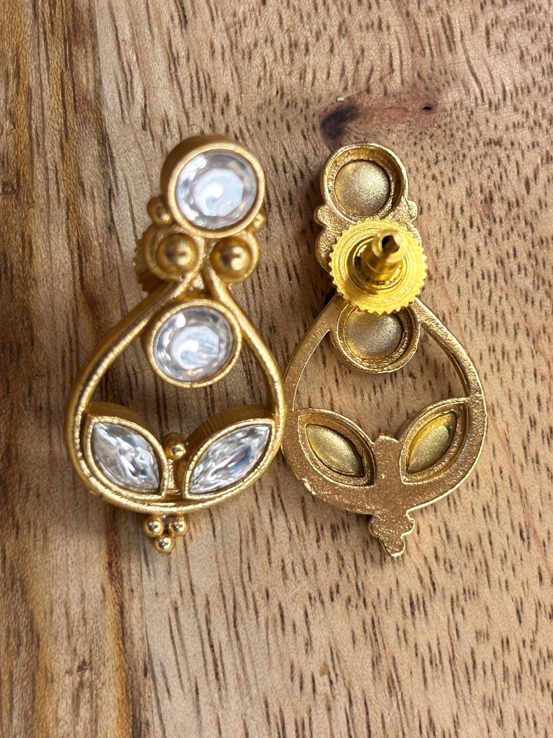 Gold-Plated Contemporary Stud Drop Earrings