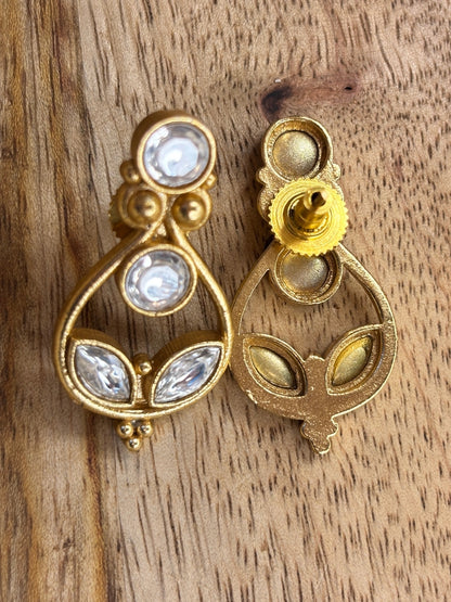 Gold-Plated Contemporary Stud Drop Earrings