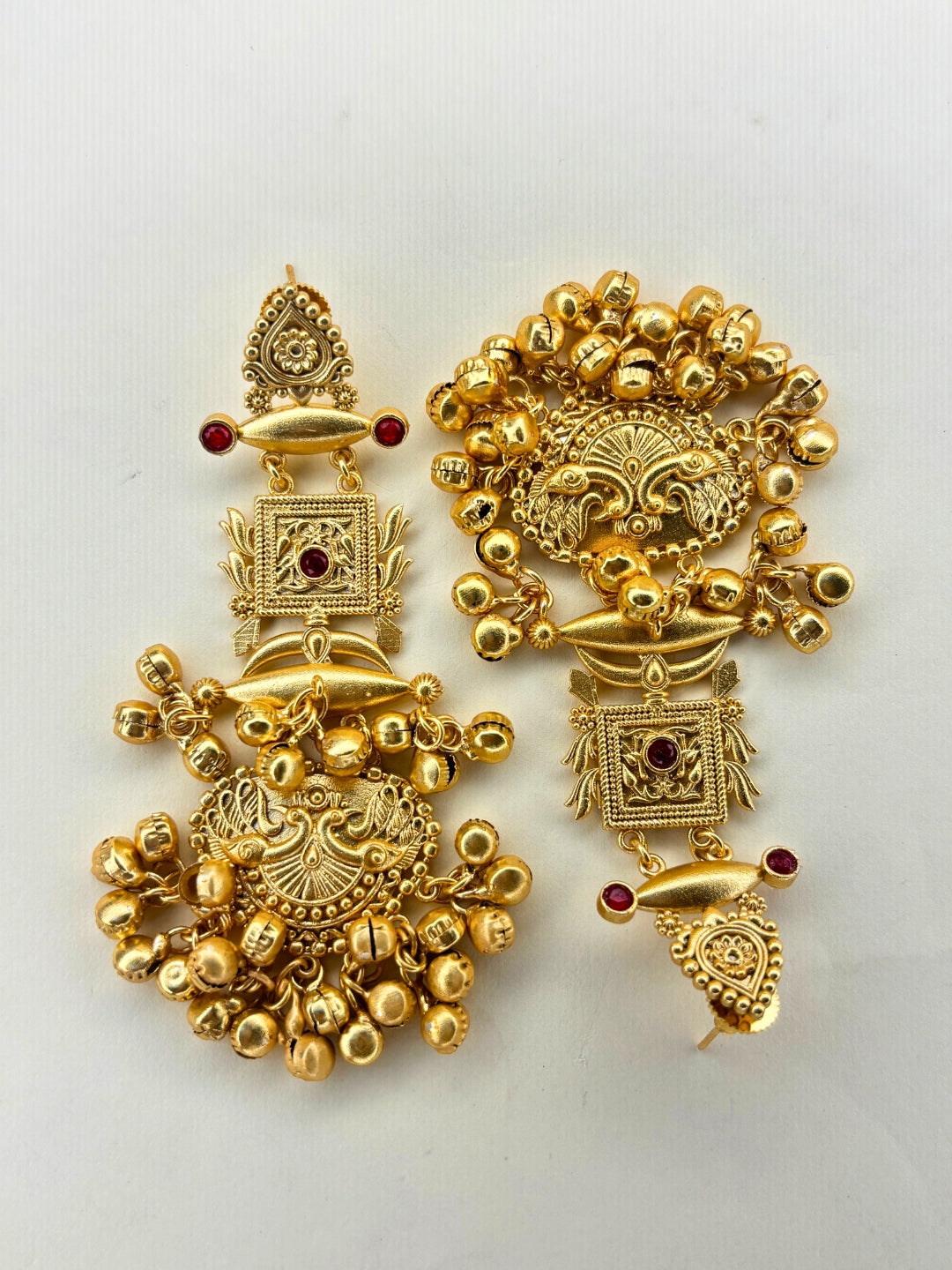 Gold-Plated Pink Stone Kundan Ghungroo Statement Drop Earrings