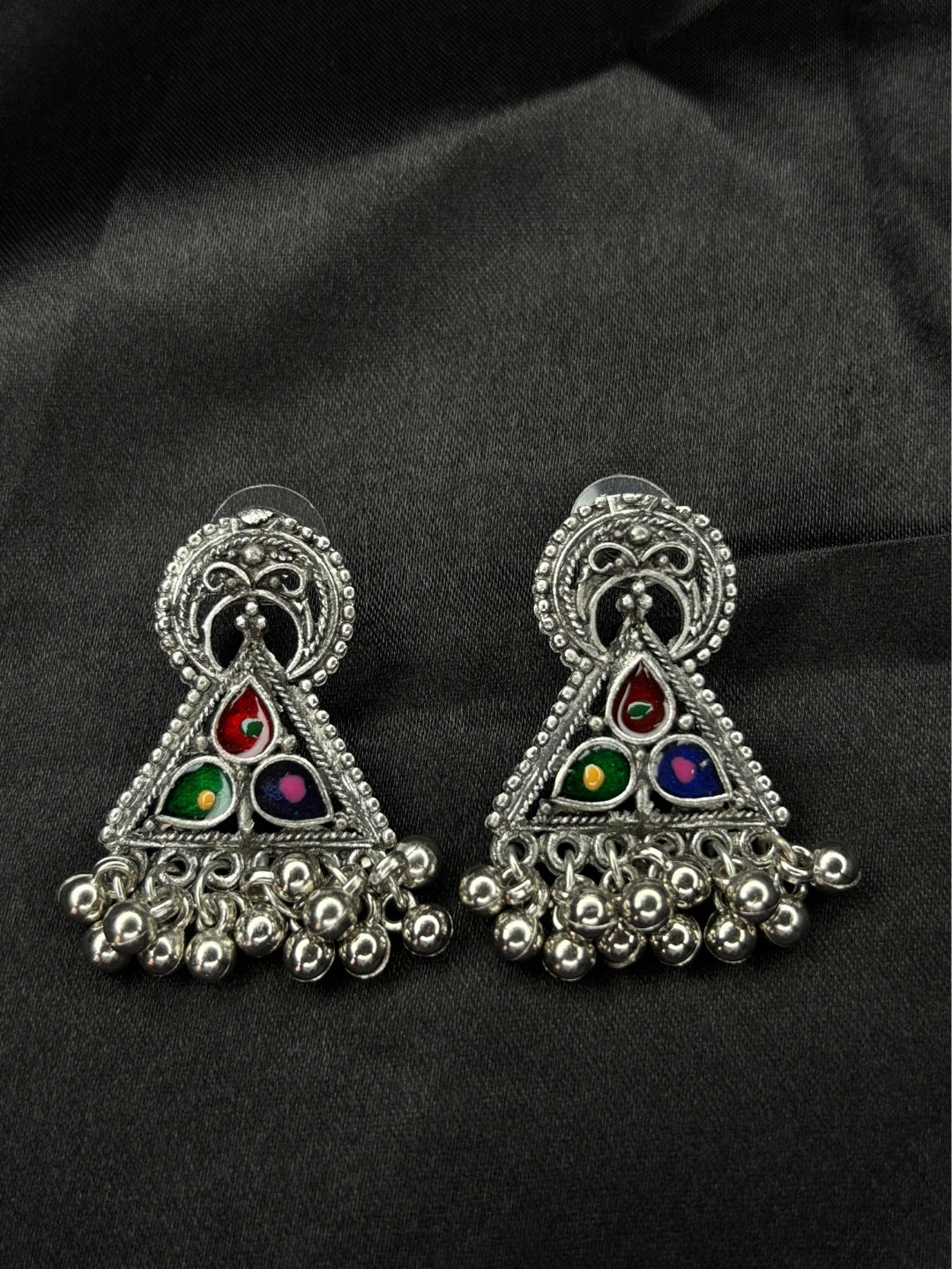 Oxidised Silver-Plated Multicolour Stone Embellished Tribal Statement Choker Necklace Jewellery Set