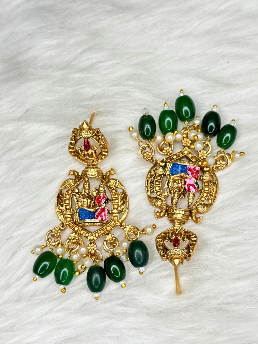 Gold-Plated Traditional Srinivasa Kalyana Bridal Long Haram With Earring Temple Jewellery Set