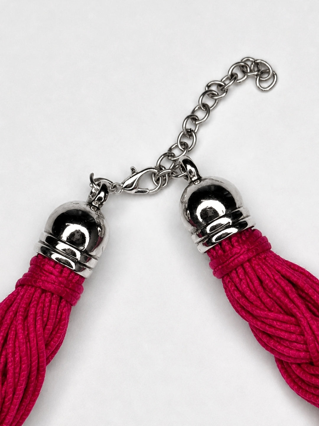 German Silver Magenta Braided Thread Oxidised Silver Statement Necklace
