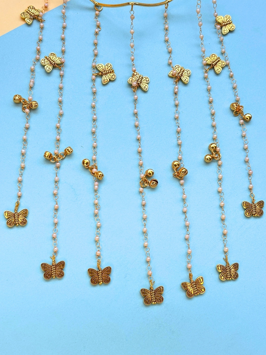 Gold-Plated Pearl Beaded Butterfly Charm Tiara