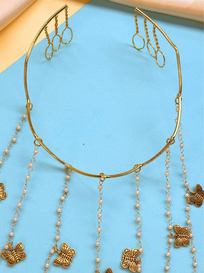 Gold-Plated Pearl Beaded Butterfly Charm Tiara