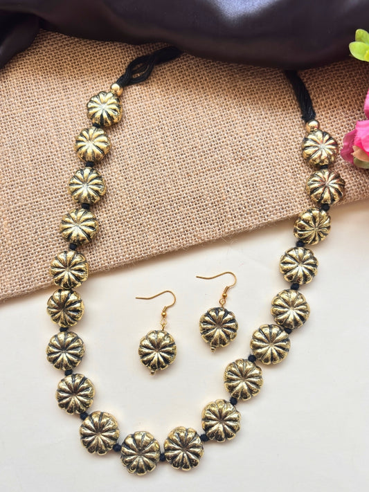 Floral Beaded Oxidized Jewellery set