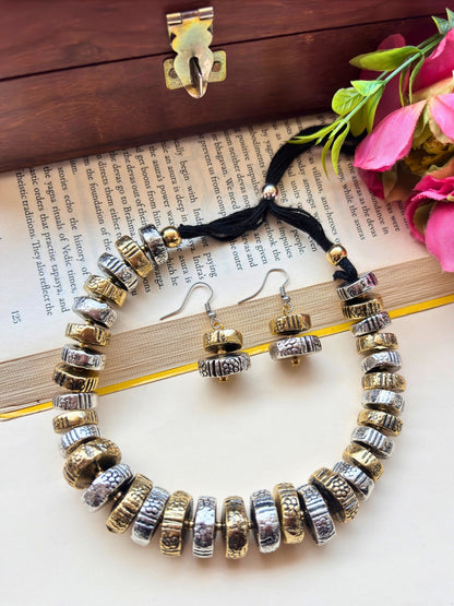 Silver & Gold-Plated Oxidized Beaded Choker Necklace set