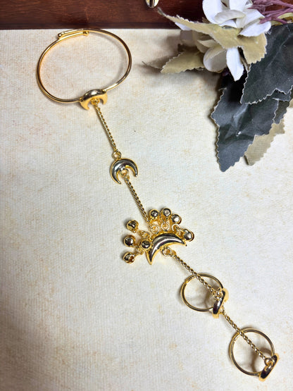 Gold Plated Chand Ghungroo Hathphool Kashmiri Bangle Bracelet Set