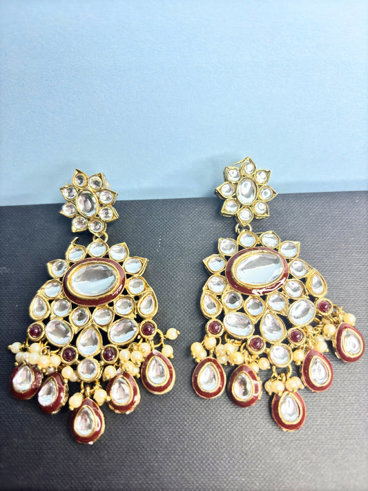 VIVAZS Kundan Red Chandbali