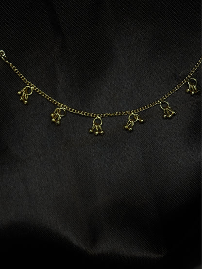 Gold-Plated AD and Cubic Zirconia  chained Adjustable Nosepin Chain (Nath)