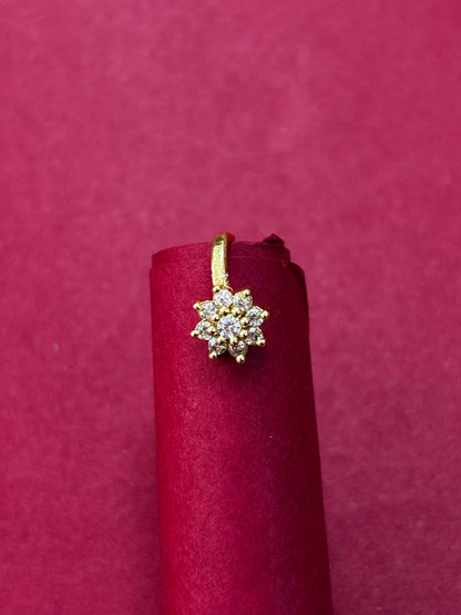 22K Gold-Plated Cubic Zirconia Studded Floral Nosepin