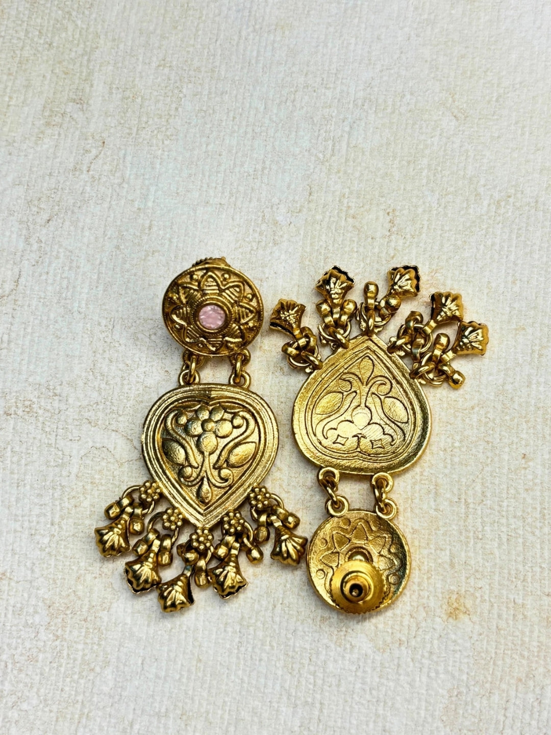 Gold-Plated Pink Kundan Stone Floral Drop Statement Earrings