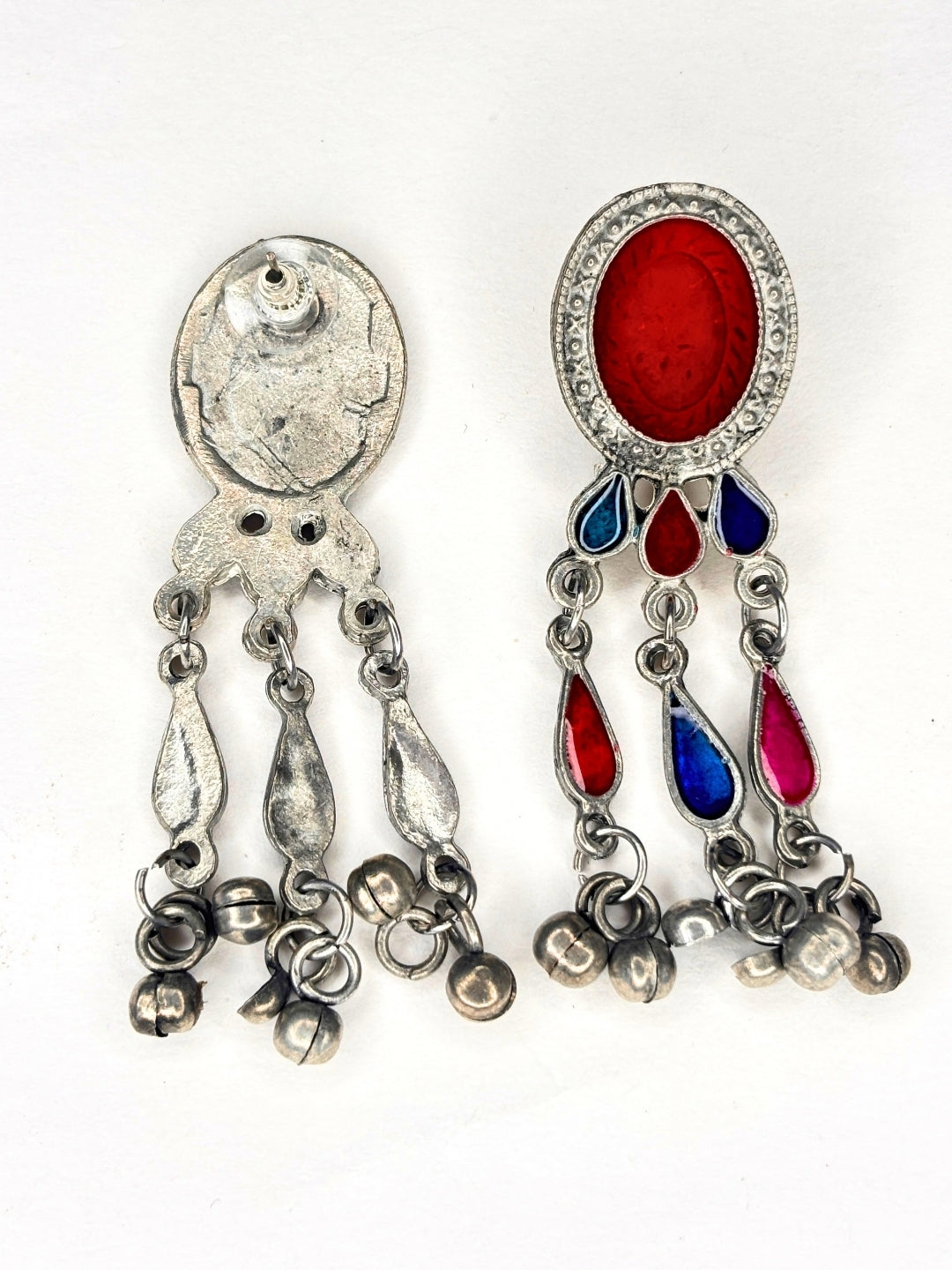 Silver-Plated Oxidised Meenakari Statement Necklace Set