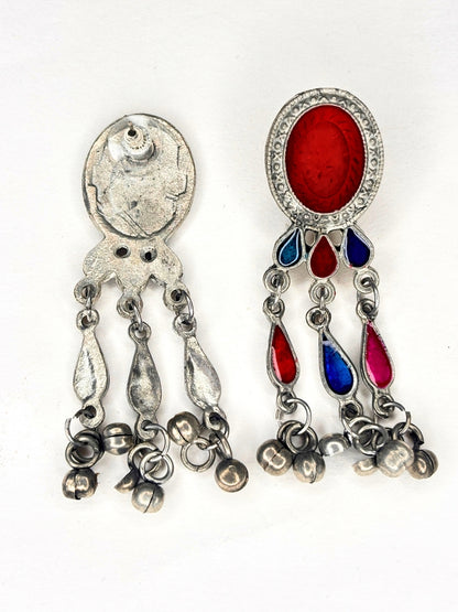 Silver-Plated Oxidised Meenakari Statement Necklace Set