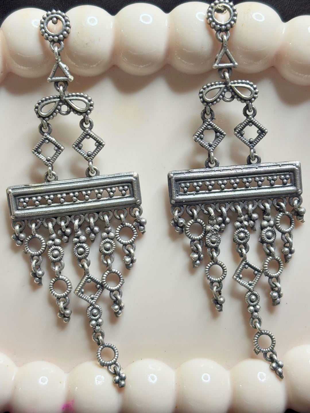 Oxidised Silver-Plated Geometric Contemporary Drop Earrings