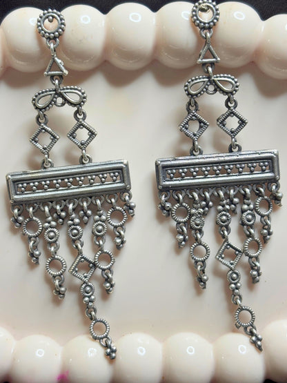 Oxidised Silver-Plated Geometric Contemporary Drop Earrings