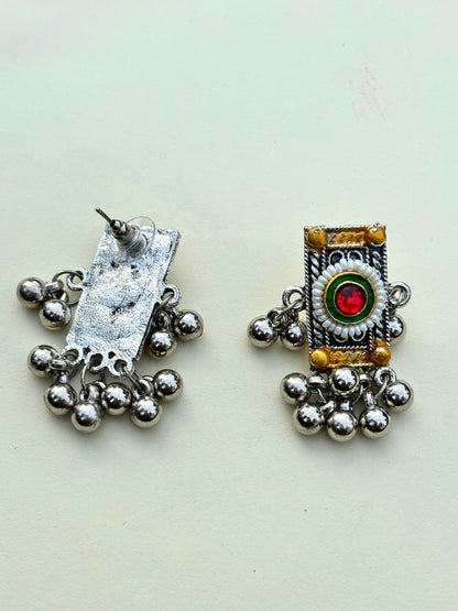 Women Oxidised Silver-Plated Long Pendant Necklace & Earrings Set