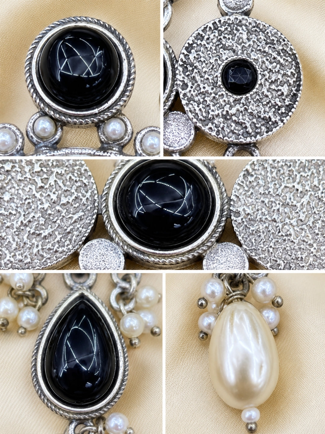Black Stone & Pearl Embellished Oxidised Chandbali Statement Earrings