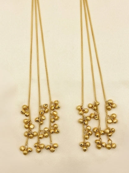 Set Of 2 Gold-Plated Peacock Shaped Kundan & Ghungaroo Studded Kashmiri Drop Earrings
