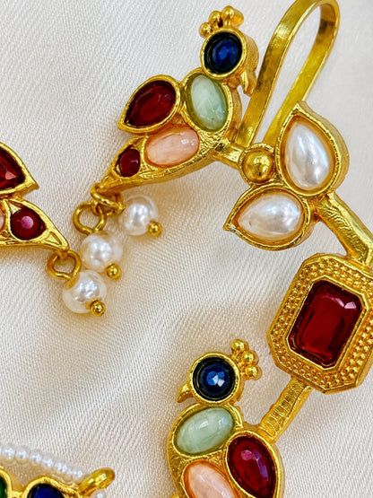 VIVAZS Gold Plated Contemporary Ear Cuff Earrings (Multi color)