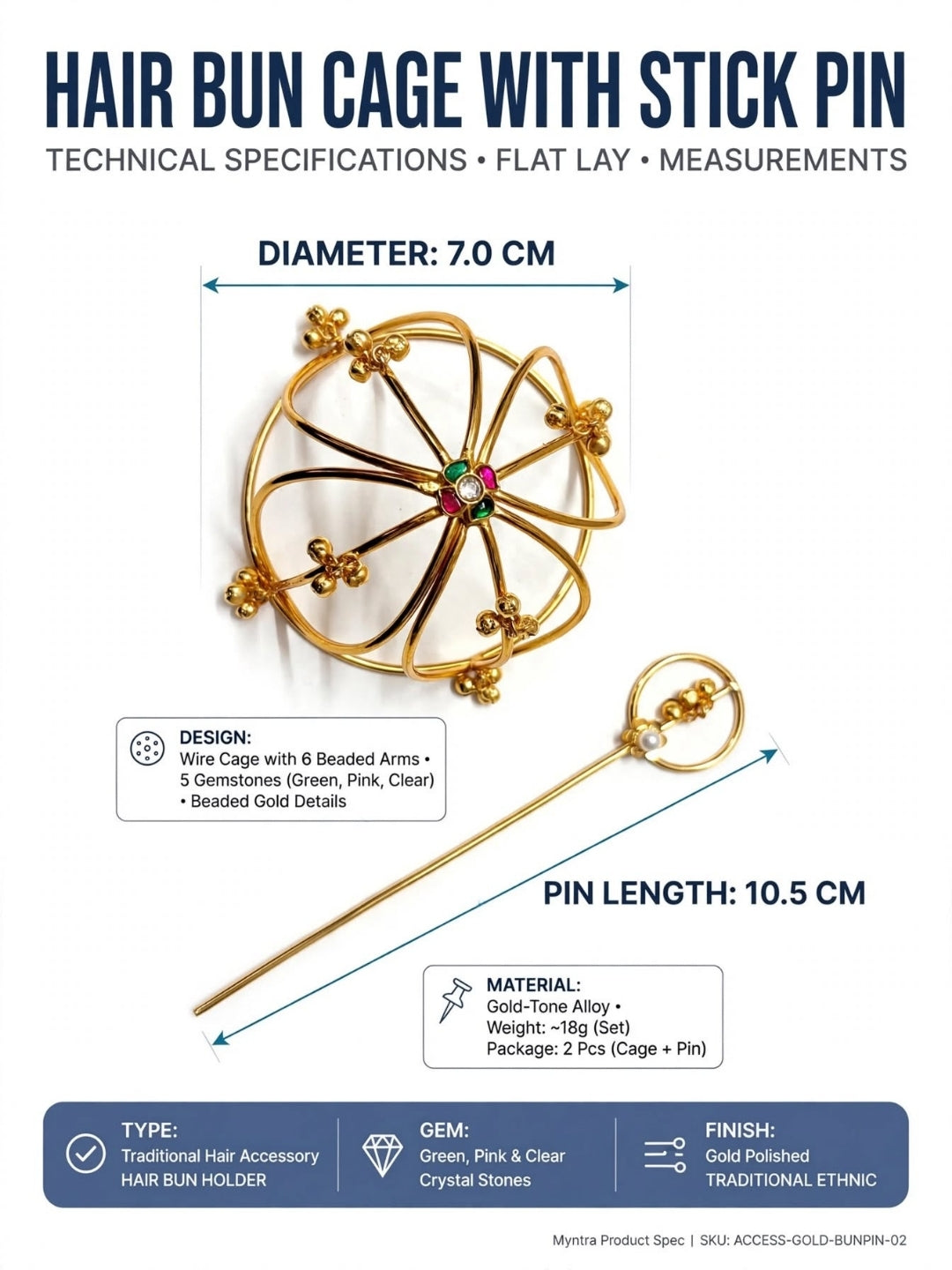 Gold-Plated Traditional Floral Hair Juda Pin