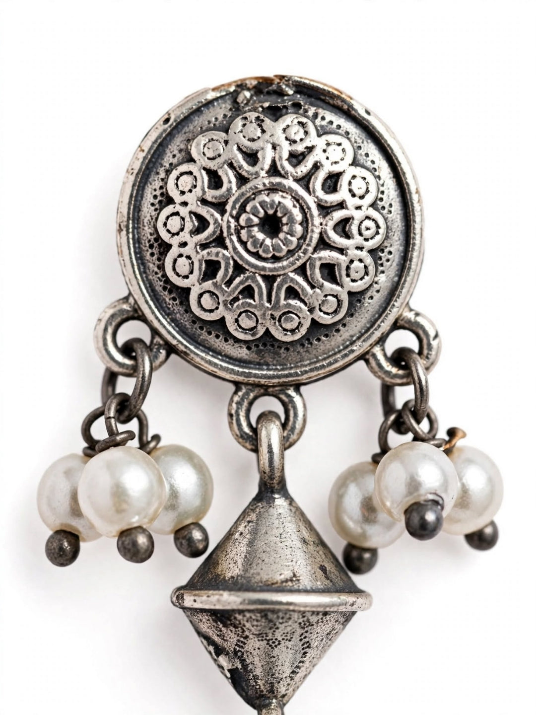 Oxidised Silver-Plated Geometric Long Drop Earrings